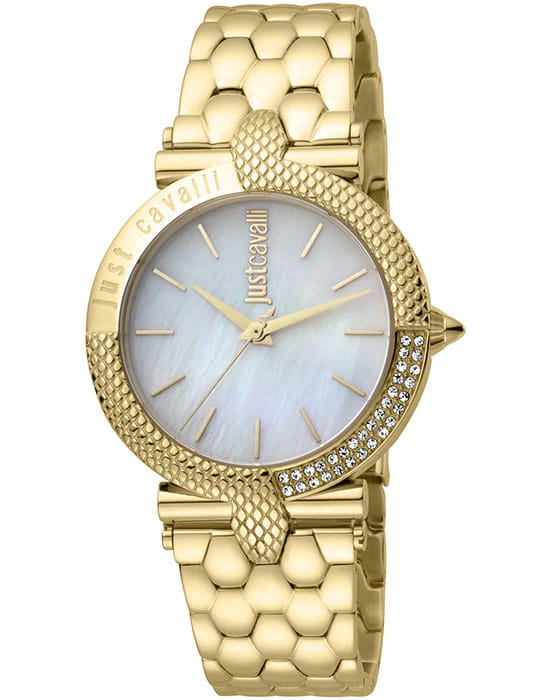 Just Cavalli Just Cavalli JC1L105M0085  JC1L105M0085 кварцевые женские часы перламутровый циферблат, браслет сталь c pvd покрытием — вид спереди