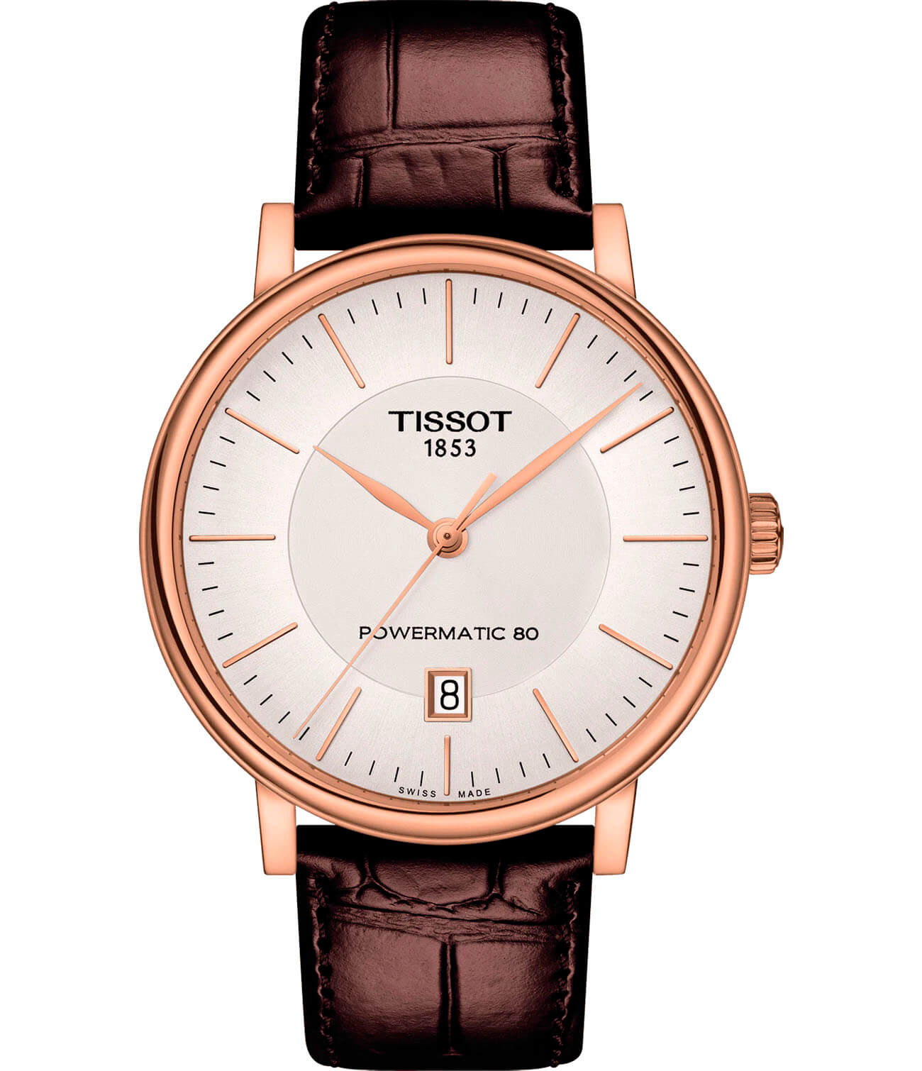Tissot Tissot Carson Powermatic 80 T122.407.36.031.00 Carson T1224073603100 механические мужские часы белый циферблат, браслет кожаный — вид спереди