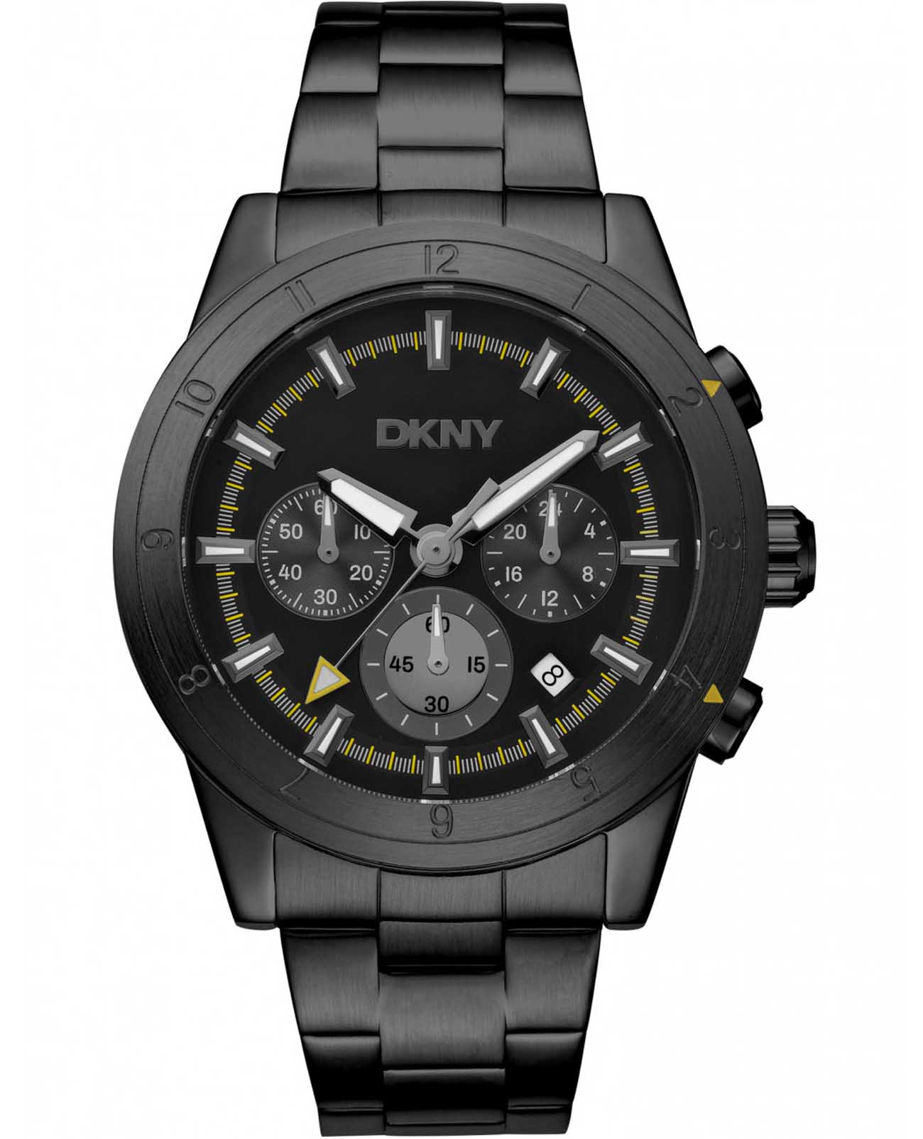DKNY DKNY Bryant Park Chrono DK1G051M0075  DK1G051M0075 кварцевые мужские часы черный циферблат, браслет нержавеющая сталь с ip-покрытием — вид спереди
