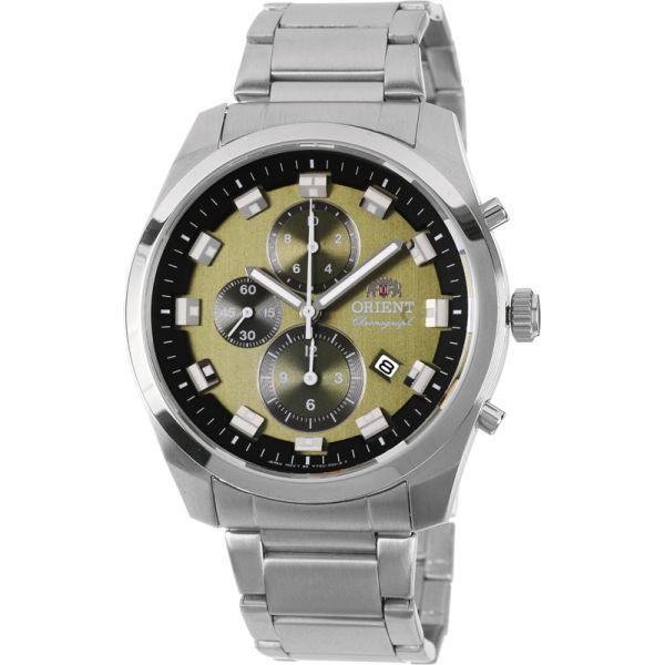 Orient Orient TT0U002F (FTT0U002F)  FTT0U002F  мужские часы зеленый циферблат, браслет  — вид спереди