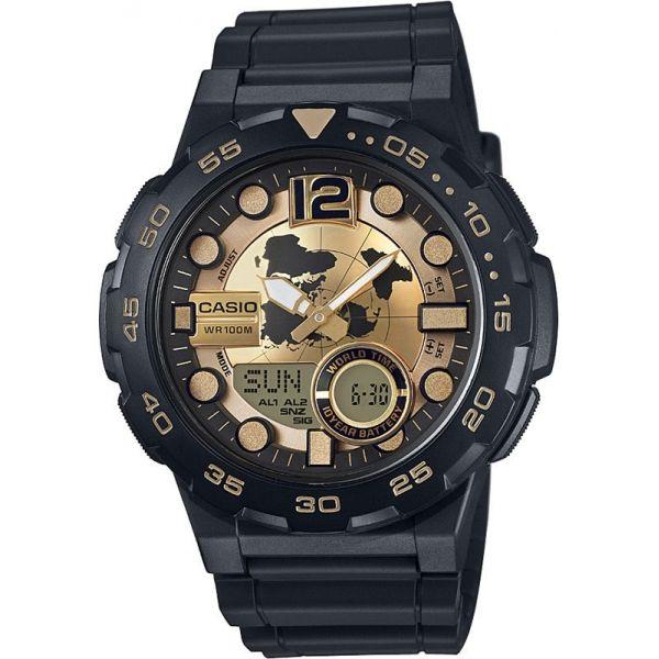 Casio Casio Illuminator AEQ-100BW-9A  AEQ-100BW-9A кварцевые мужские часы желтый циферблат, браслет пластик — вид спереди