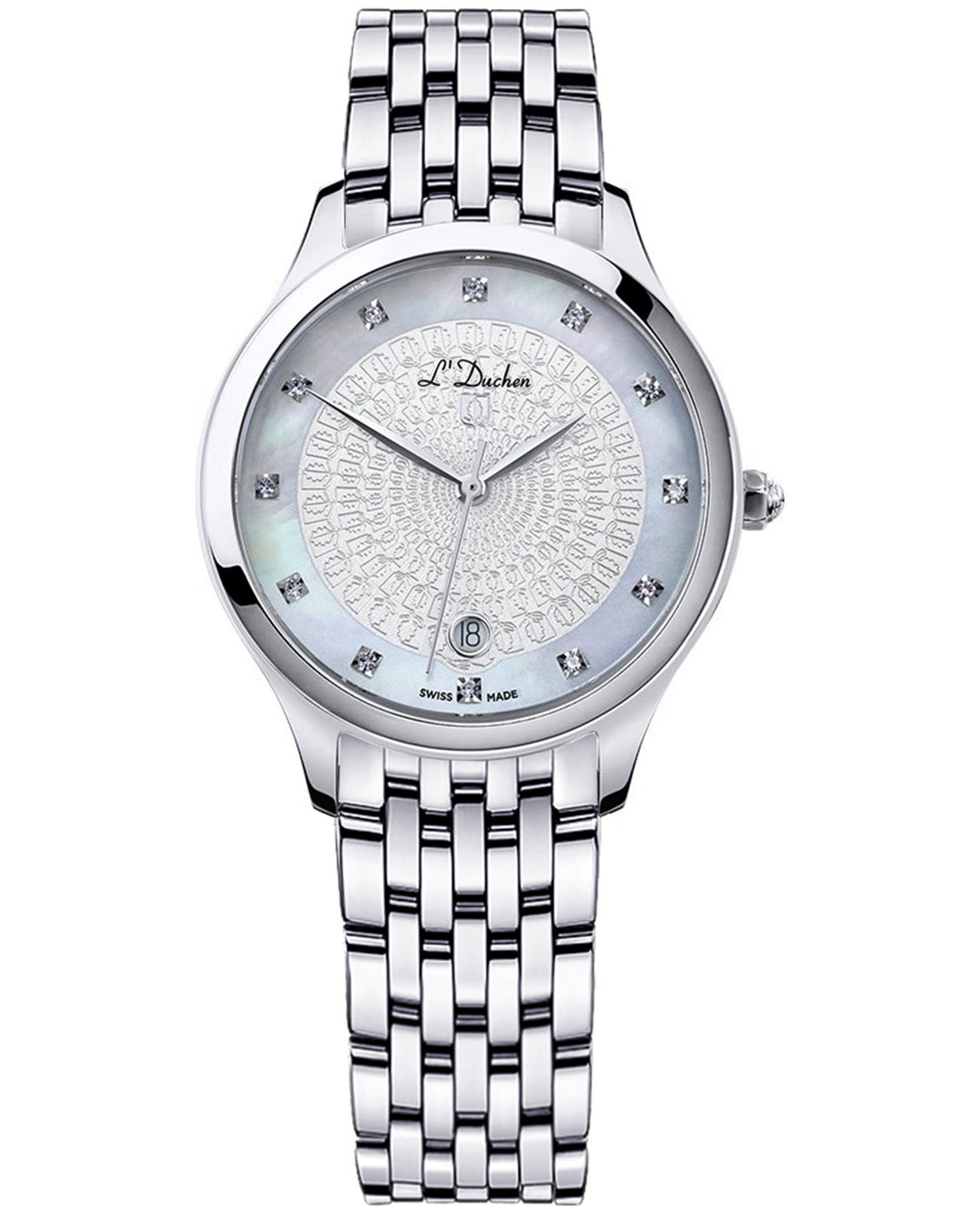 L'Duchen L'Duchen Grace D 791.10.33  D 791.10.33 кварцевые женские часы белый циферблат, браслет нержавеющая сталь — вид спереди