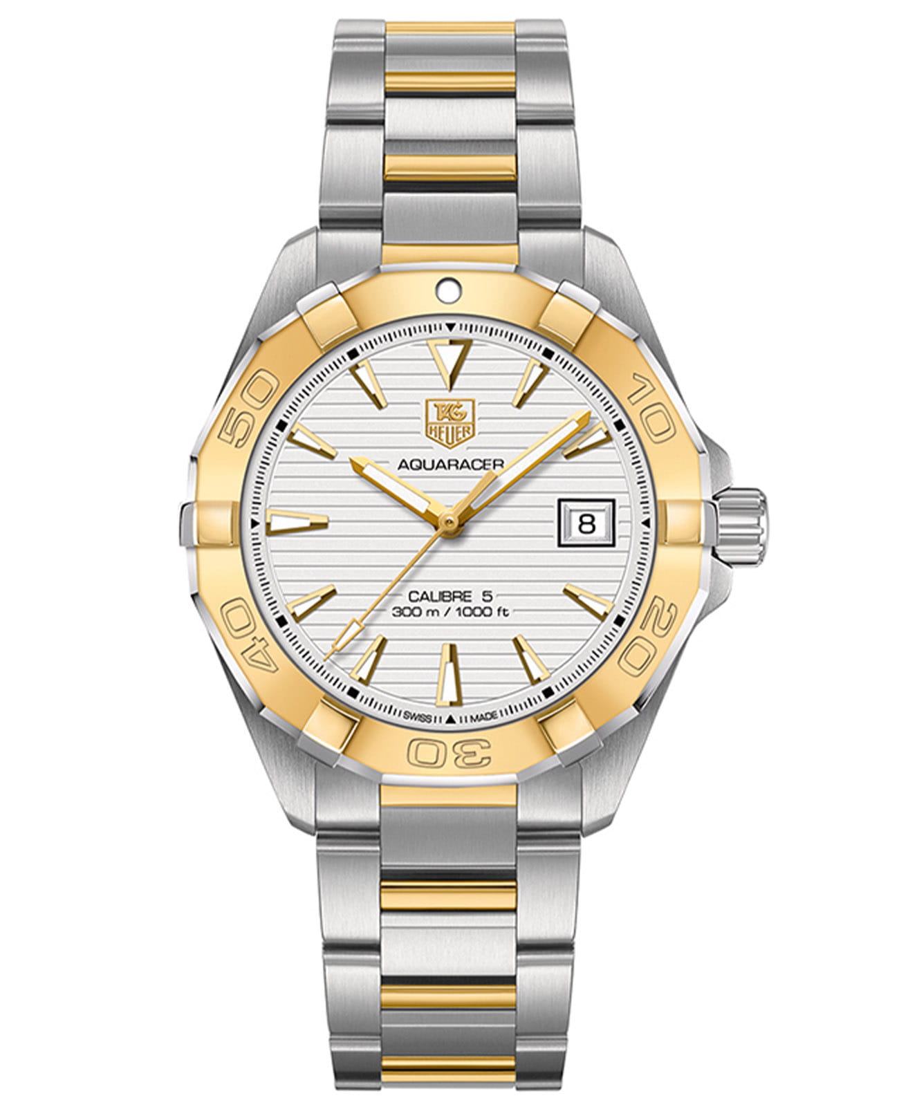 TAG Heuer TAG Heuer Aquaracer WAY2151.BD0912  WAY2151.BD0912 механические женские часы серебристый циферблат, браслет нержавеющая сталь + золото 18к — вид спереди