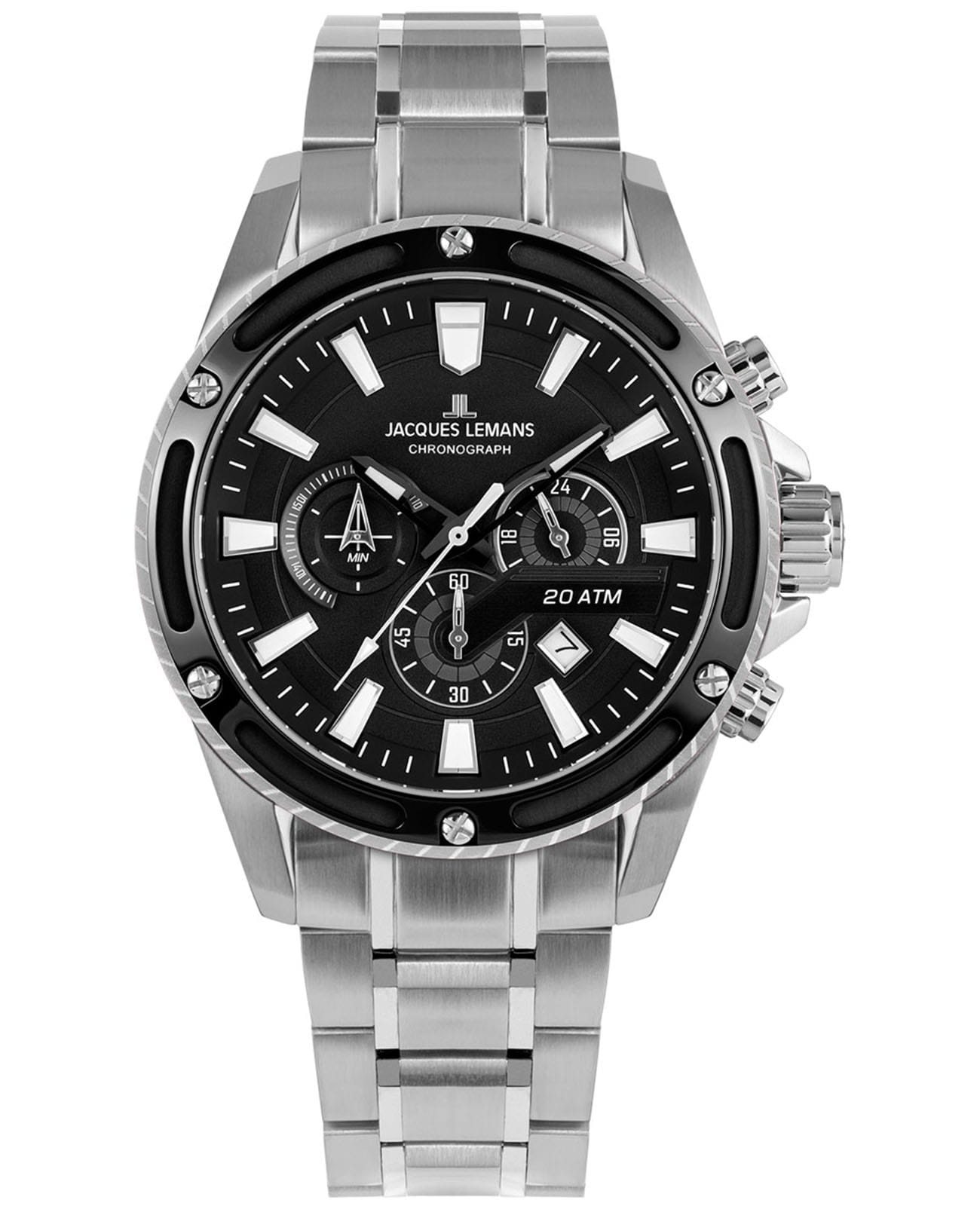 Jacques Lemans Jacques Lemans Liverpool 1-2141E  1-2141E кварцевые мужские часы черный циферблат, браслет нержавеющая сталь — вид спереди