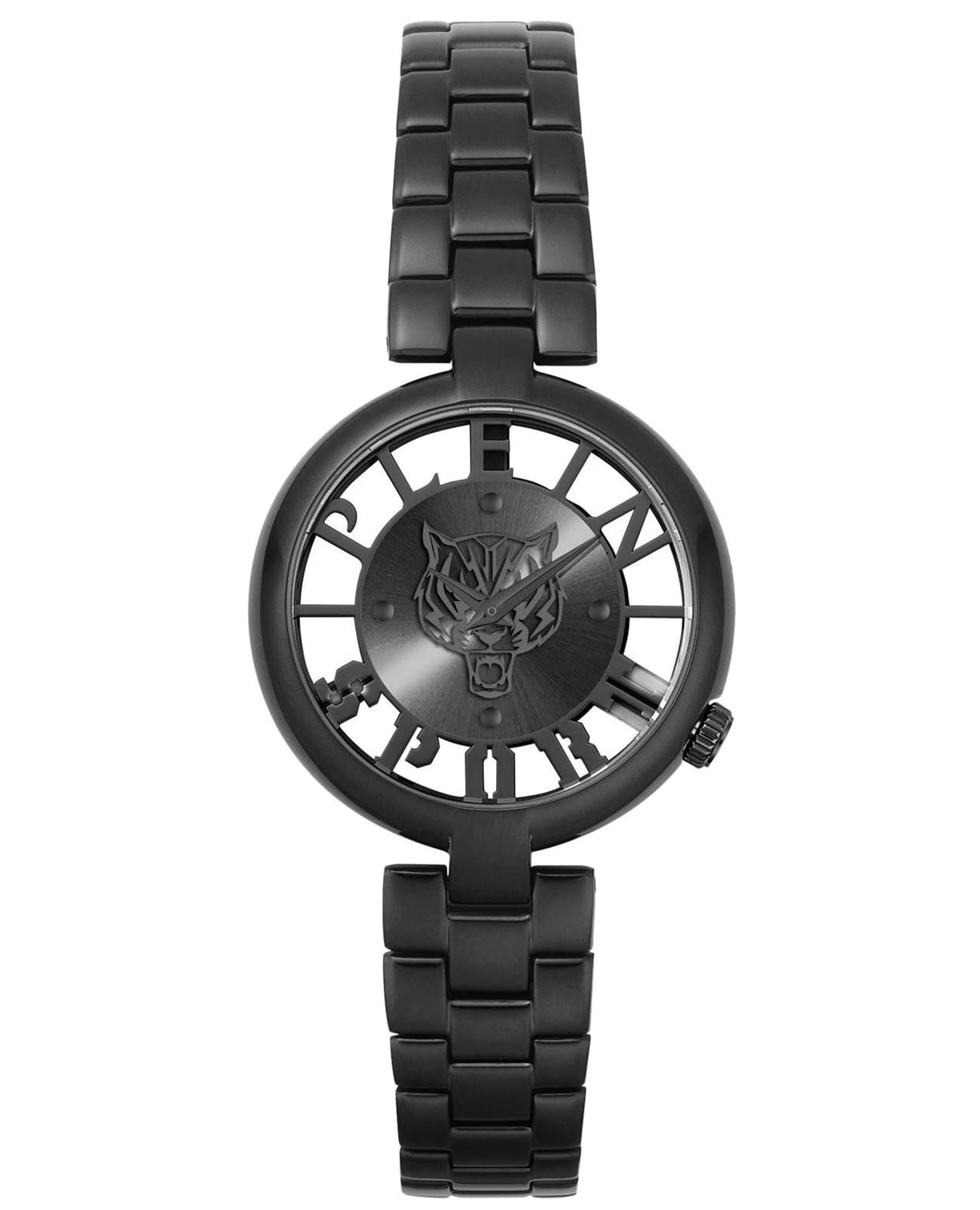 Plein Sport Plein Sport Tiger Luxe PSMBA0623  PSMBA0623 кварцевые женские часы черный циферблат, браслет сталь с ip покрытием — вид спереди