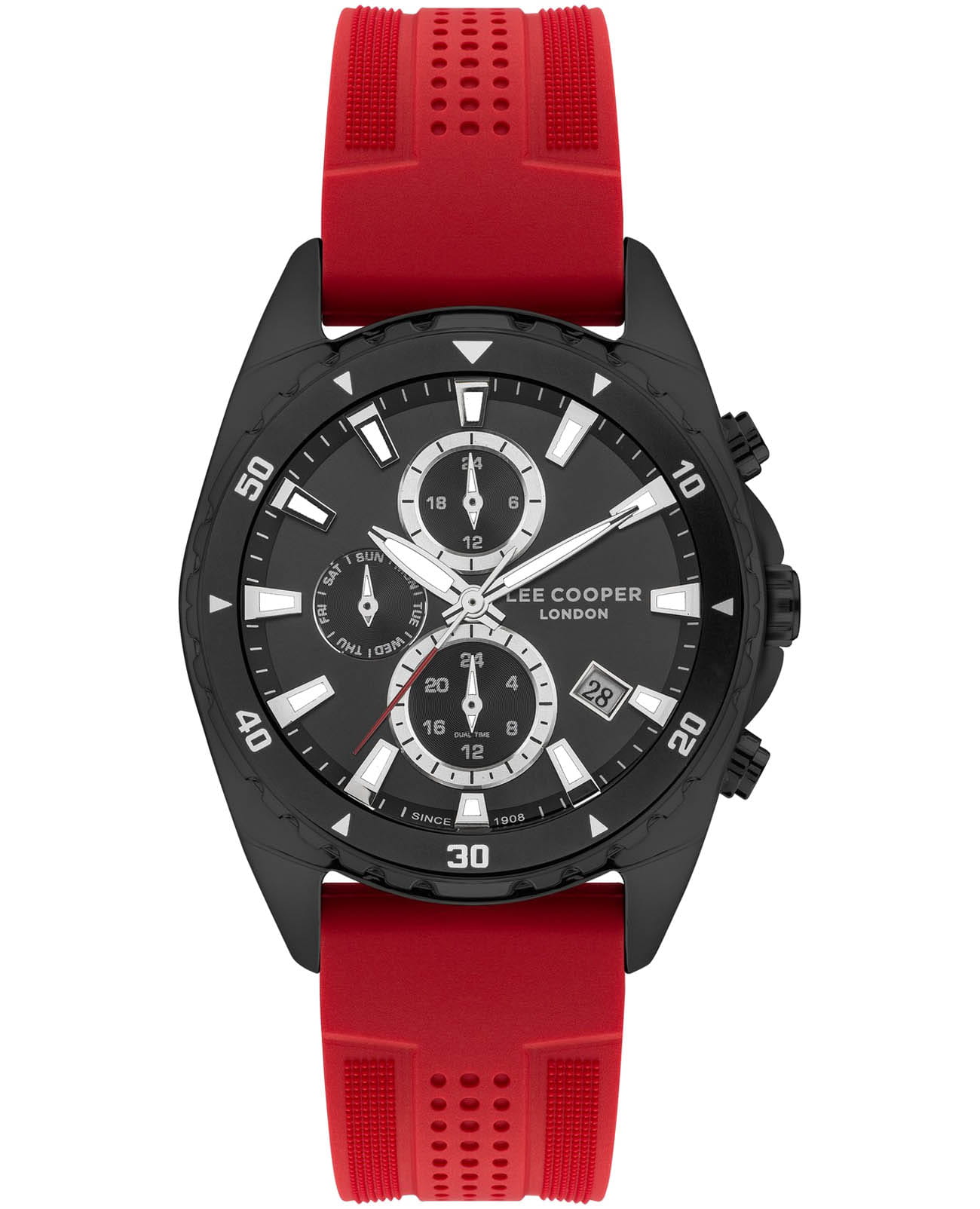 Lee Cooper Lee Cooper LC07527.658  LC07527.658 кварцевые мужские часы черный циферблат, браслет каучук — вид спереди