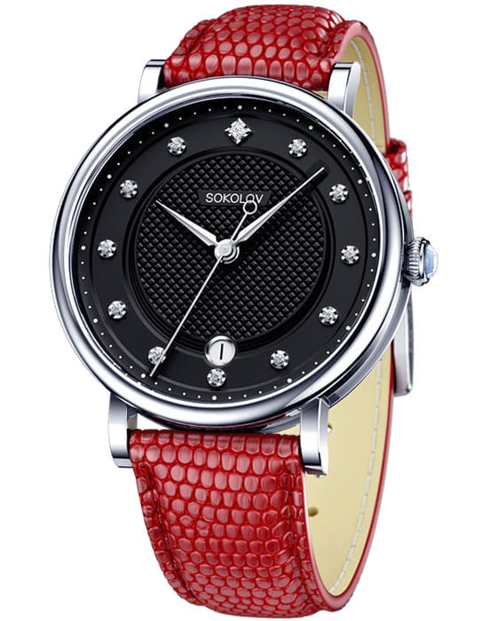Sokolov 103.30.00.000.05.03.2  103.30.00.000.05.03.2 кварцевые женские часы черный циферблат, браслет кожаный — вид спереди
