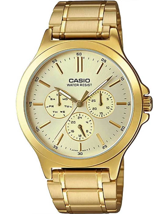 Casio Casio Collection MTP-V300G-9AUDF (MTP-V300G-9A)  MTP-V300G-9A кварцевые мужские часы золотой циферблат, браслет нержавеющая сталь с ip-покрытием — вид спереди
