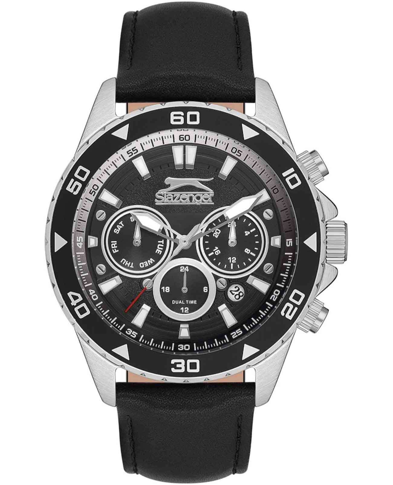 Slazenger Slazenger SL.09.2251.2.01  SL.09.2251.2.01 кварцевые мужские часы черный циферблат, браслет кожаный — вид спереди