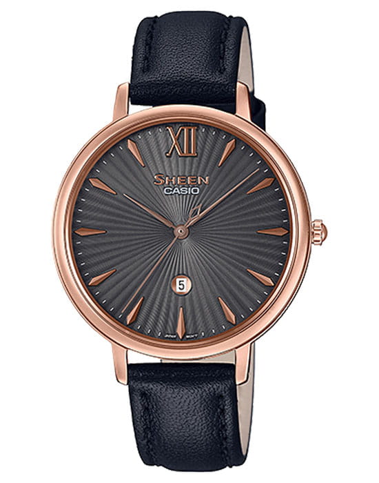 Casio Casio Sheen SHE-4534PGL-1A  SHE-4534PGL-1A кварцевые женские часы антрацитовый циферблат, браслет кожаный — вид спереди