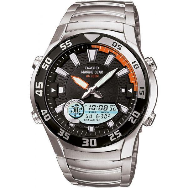 Casio Casio Illuminator AMW-710D-1A  AMW-710D-1A кварцевые мужские часы черный циферблат, браслет 18-каратное желтое золото — вид спереди