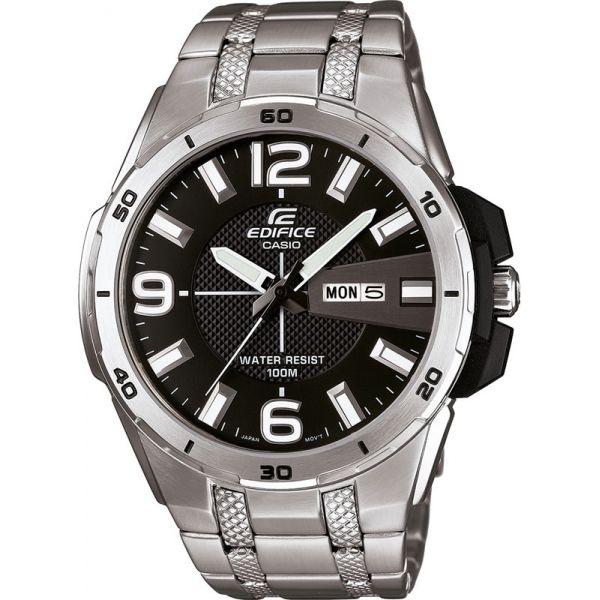 Casio Casio Edifice EFR-104D-1A EFR EFR-104D-1A кварцевые мужские часы черный циферблат, браслет 18-каратное желтое золото — вид спереди