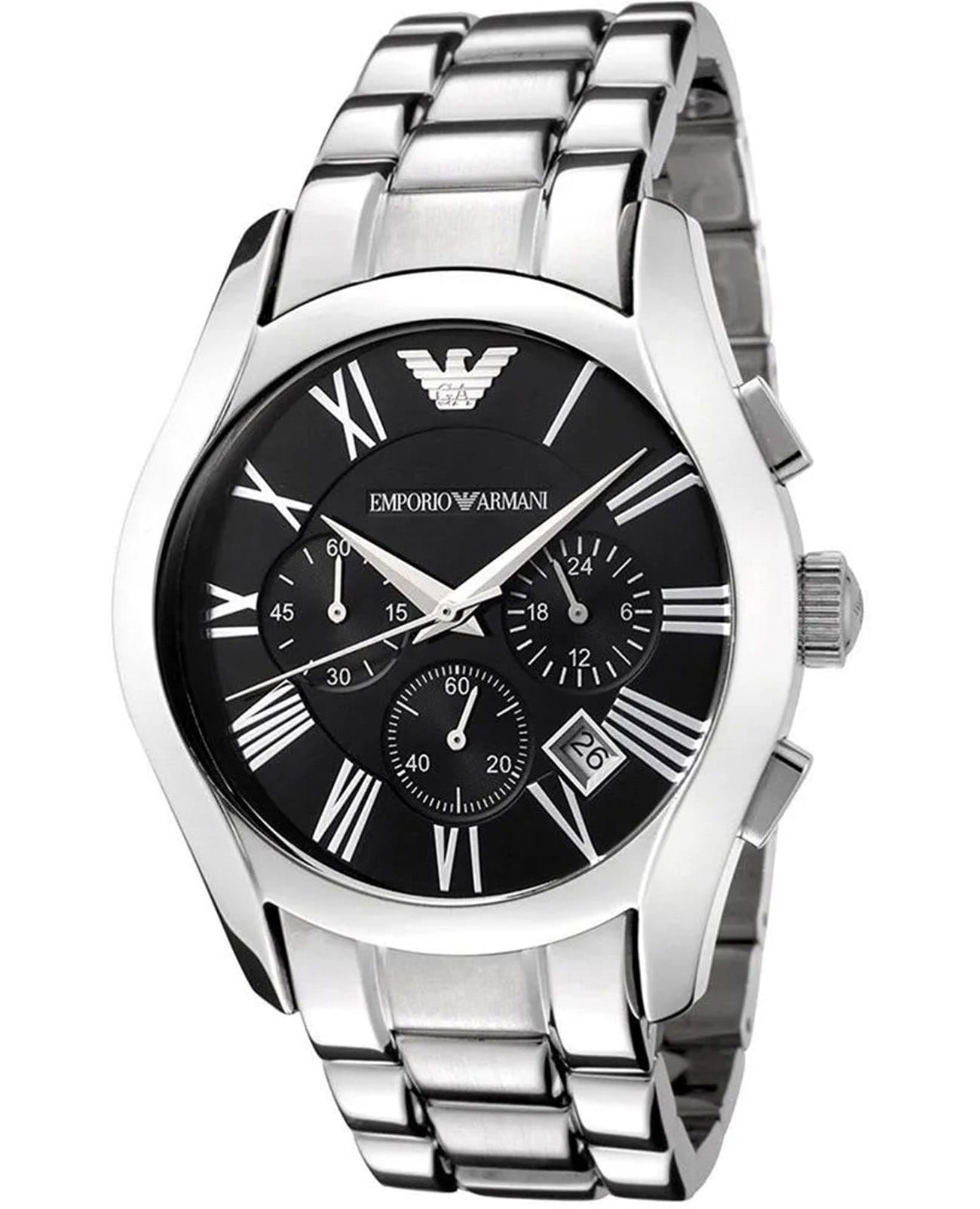 Emporio Armani Emporio Armani Classics AR0673  AR0673 кварцевые мужские часы черный циферблат, браслет нержавеющая сталь — вид спереди