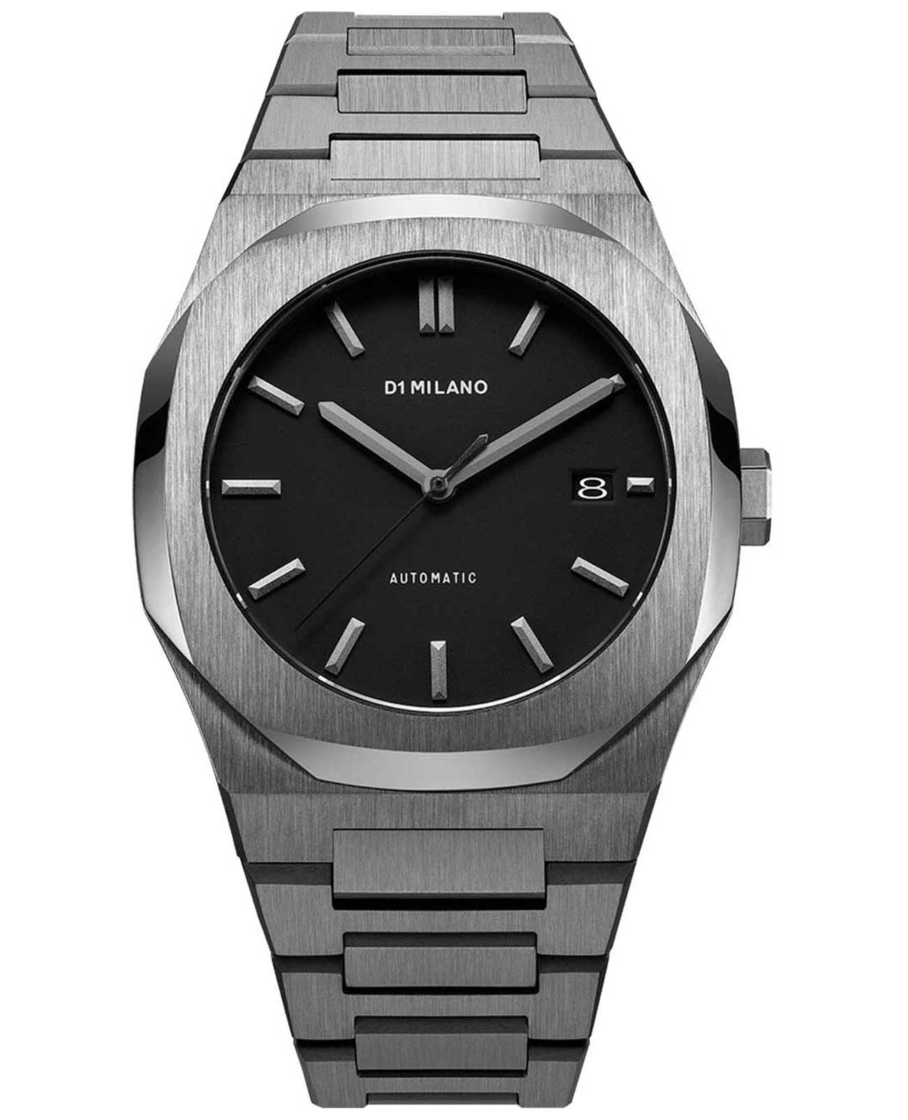 D1 Milano D1 Milano Automatico ATBJ02  ATBJ02 механические мужские часы серый циферблат, браслет нержавеющая сталь с pvd-покрытием — вид спереди