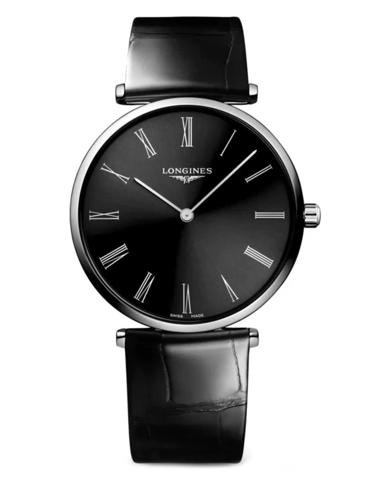 Longines Longines La Grande Classique L4.866.4.51.2  L48664512 кварцевые женские часы черный циферблат, браслет кожаный — вид спереди