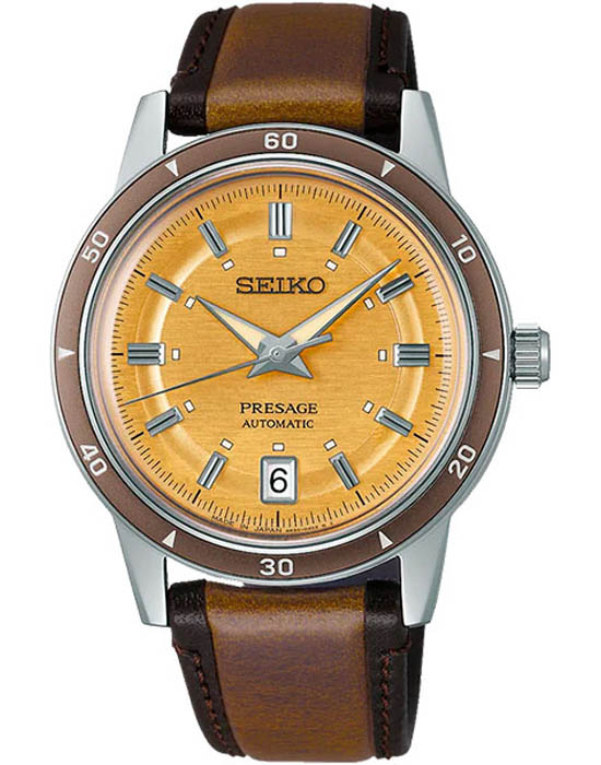 Seiko Seiko Presage SRPL75J1  SRPL75J1 механические мужские часы коричневый циферблат, браслет кожаный — вид спереди