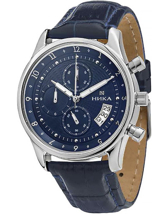 Ника Gentleman 1876.0.9.82C  1876.0.9.82C кварцевые мужские часы синий циферблат, браслет кожаный — вид спереди