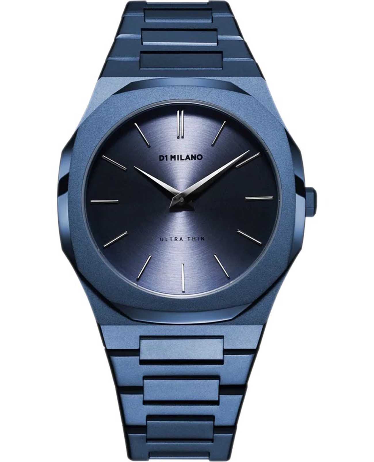 D1 Milano D1 Milano Ultra Thin UTBJ21  UTBJ21 кварцевые мужские часы синий циферблат, браслет нержавеющая сталь с pvd-покрытием — вид спереди