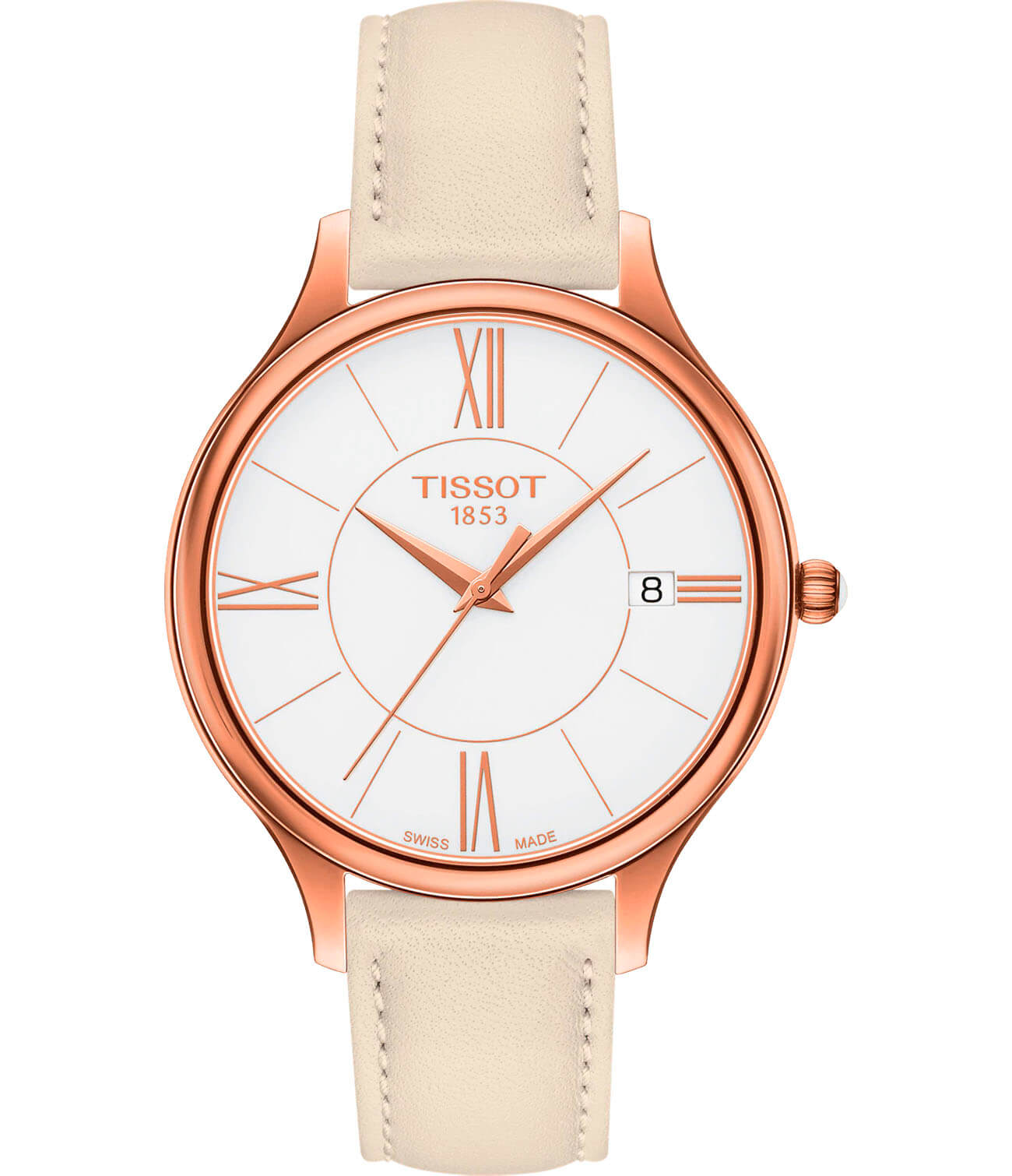 Tissot Tissot Bella Ora Round T103.210.36.018.00 Bella Ora T1032103601800 кварцевые женские часы белый циферблат, браслет кожаный — вид спереди