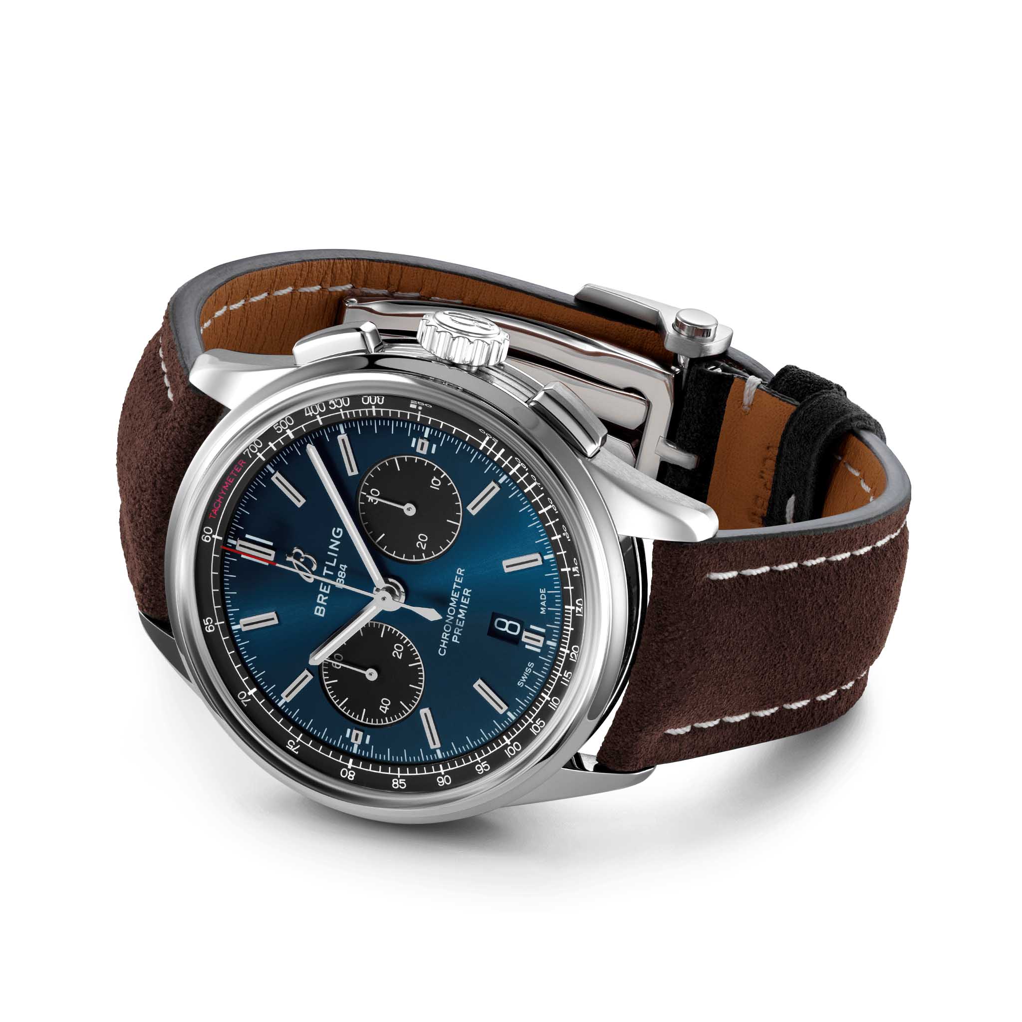 Breitling Breitling Premier B01 Chronograph 42 AB0118221C1X2, premier швейцария мужские часы на браслете кожаный боковой вид