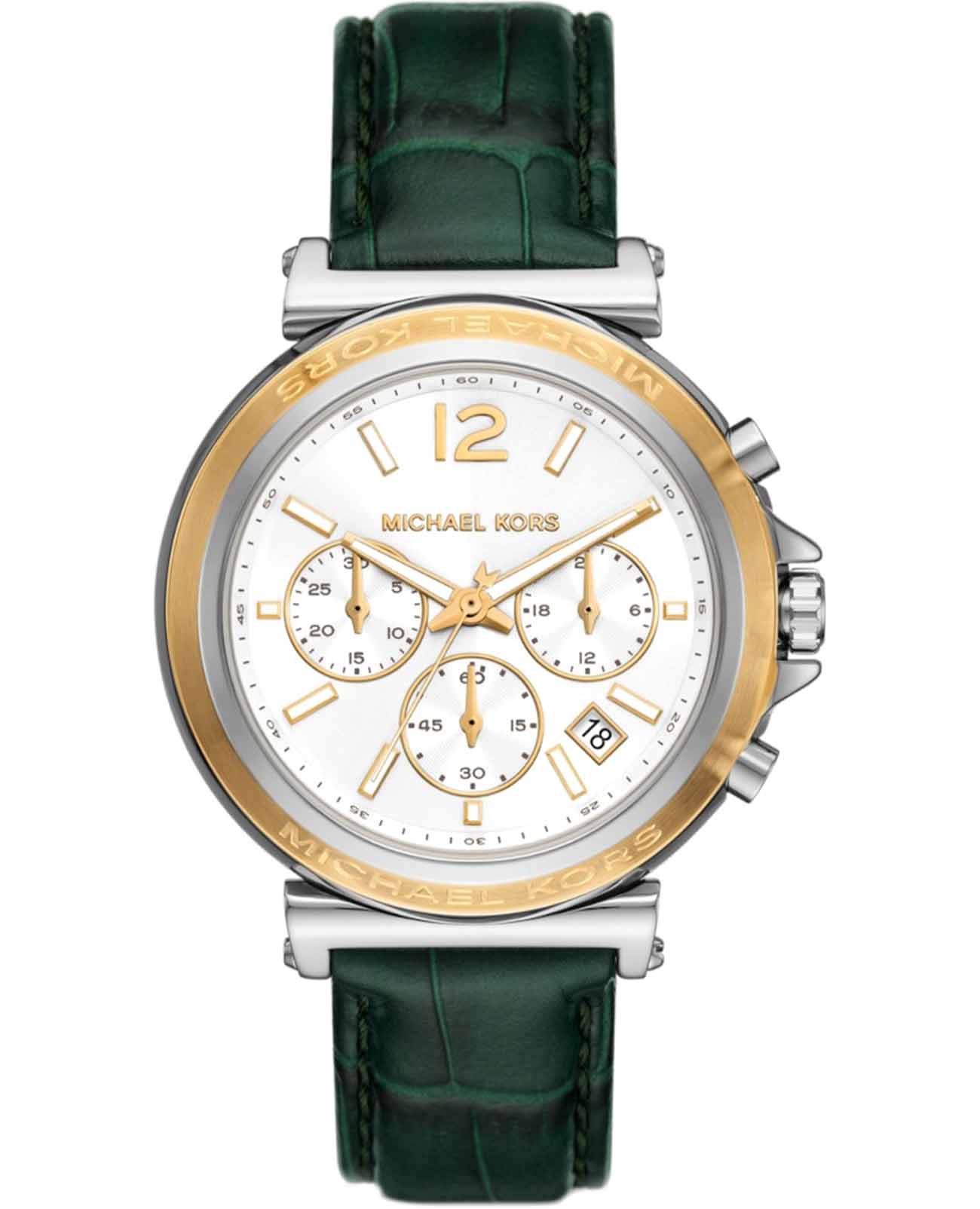 Michael Kors Michael Kors Maren MK7498  MK7498 кварцевые женские часы белый циферблат, браслет кожаный — вид спереди