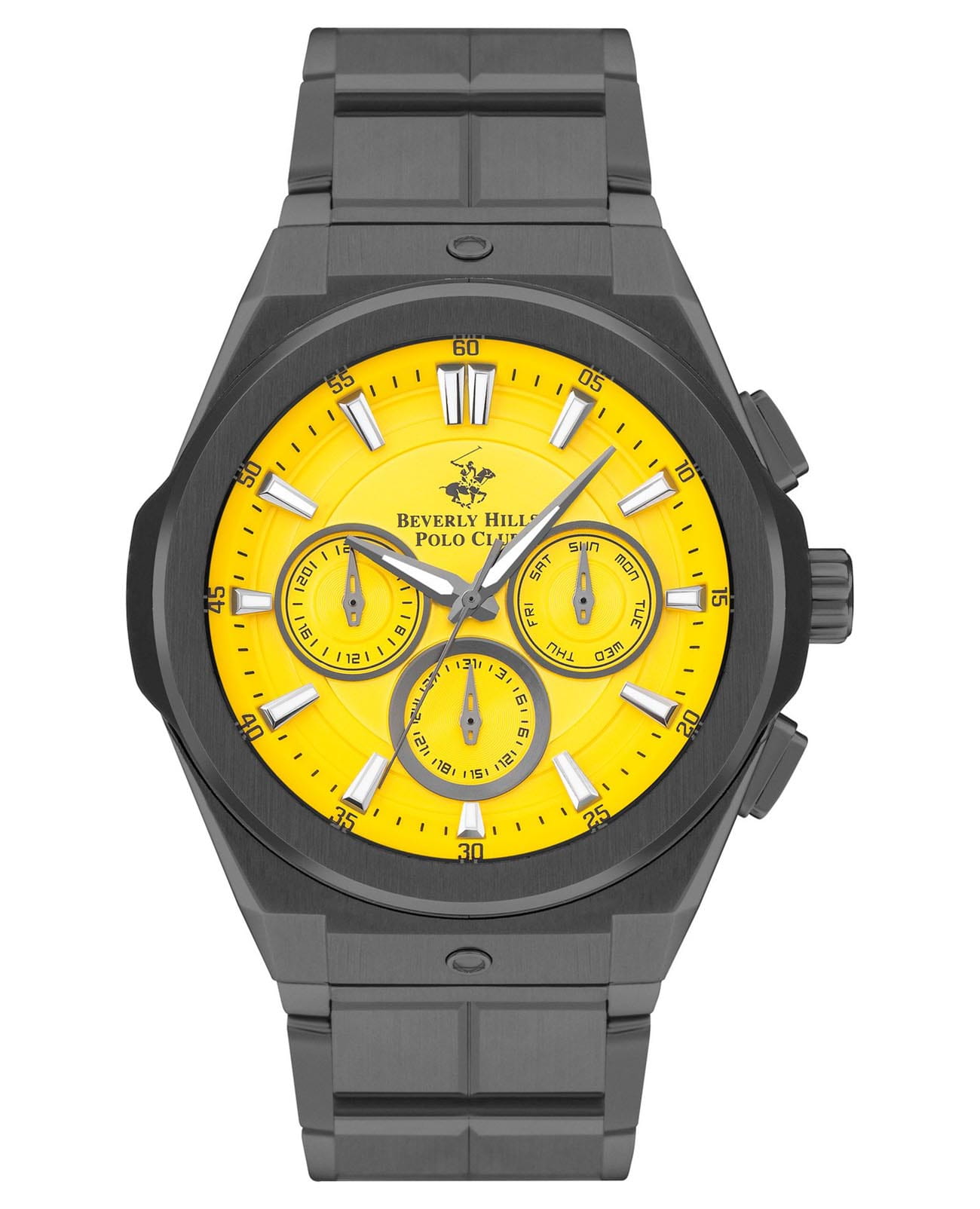 Beverly Hills Polo Club Beverly Hills Polo Club BP3406X.080  BP3406X.080 кварцевые мужские часы желтый циферблат, браслет нержавеющая сталь с ip-покрытием — вид спереди