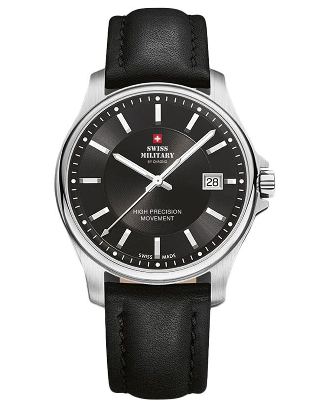 Swiss Military by Chrono Swiss Military by Chrono Сверхточные SM30200.10  SM30200.10 кварцевые мужские часы черный циферблат, браслет кожаный — вид спереди