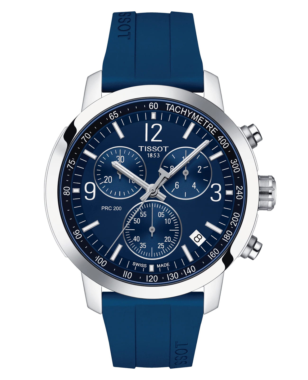 Tissot Tissot PRC 200 Chronograph T114.417.17.047.00 PRC 200 T1144171704700 кварцевые мужские часы синий циферблат, браслет каучук — вид спереди