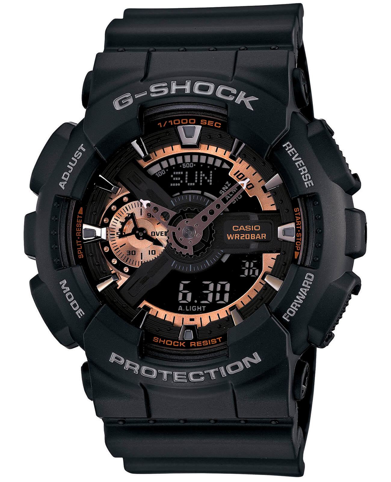 Casio Casio G-Shock GA-110RG-1A GA-110 GA-110RG-1A электронные мужские часы черный циферблат, браслет пластик — вид спереди