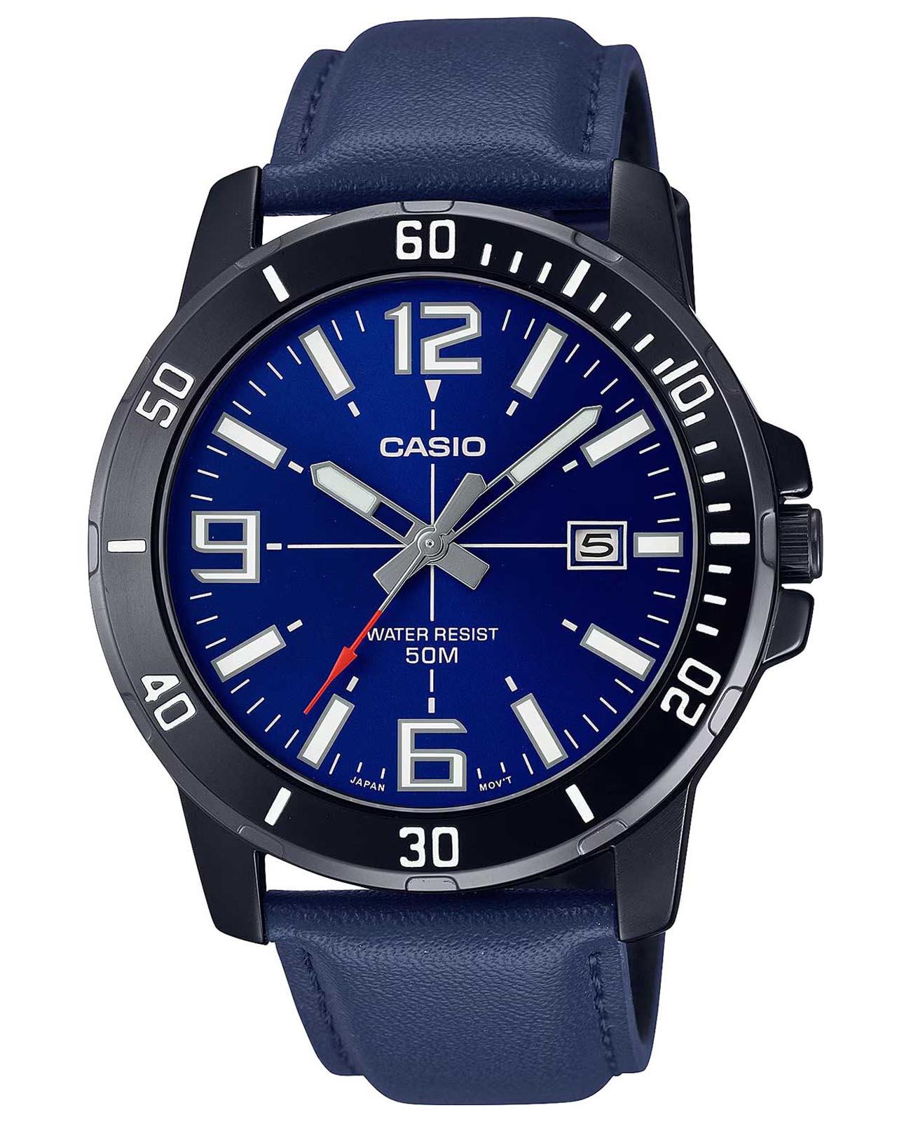 Casio Casio Collection MTP-VD01BL-2B  MTP-VD01BL-2B кварцевые мужские часы синий циферблат, браслет кожаный — вид спереди