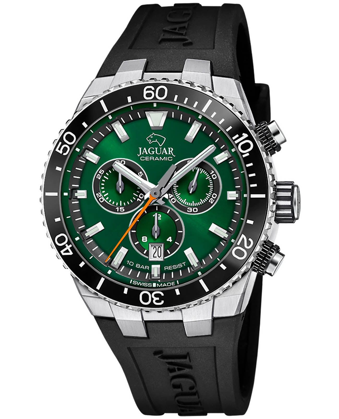 Jaguar Jaguar Ceramic J1021/2  J1021/2 кварцевые мужские часы зеленый циферблат, браслет каучук — вид спереди