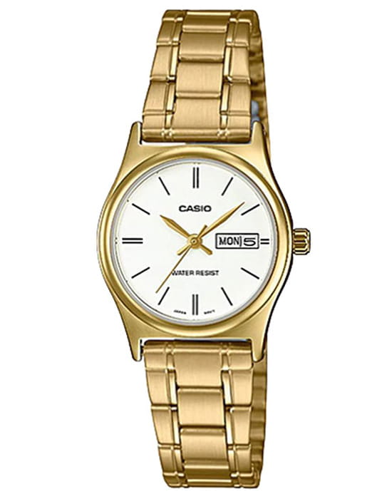 Casio Casio Collection LTP-V006G-7B  LTP-V006G-7B кварцевые женские часы белый циферблат, браслет нержавеющая сталь с ip-покрытием — вид спереди