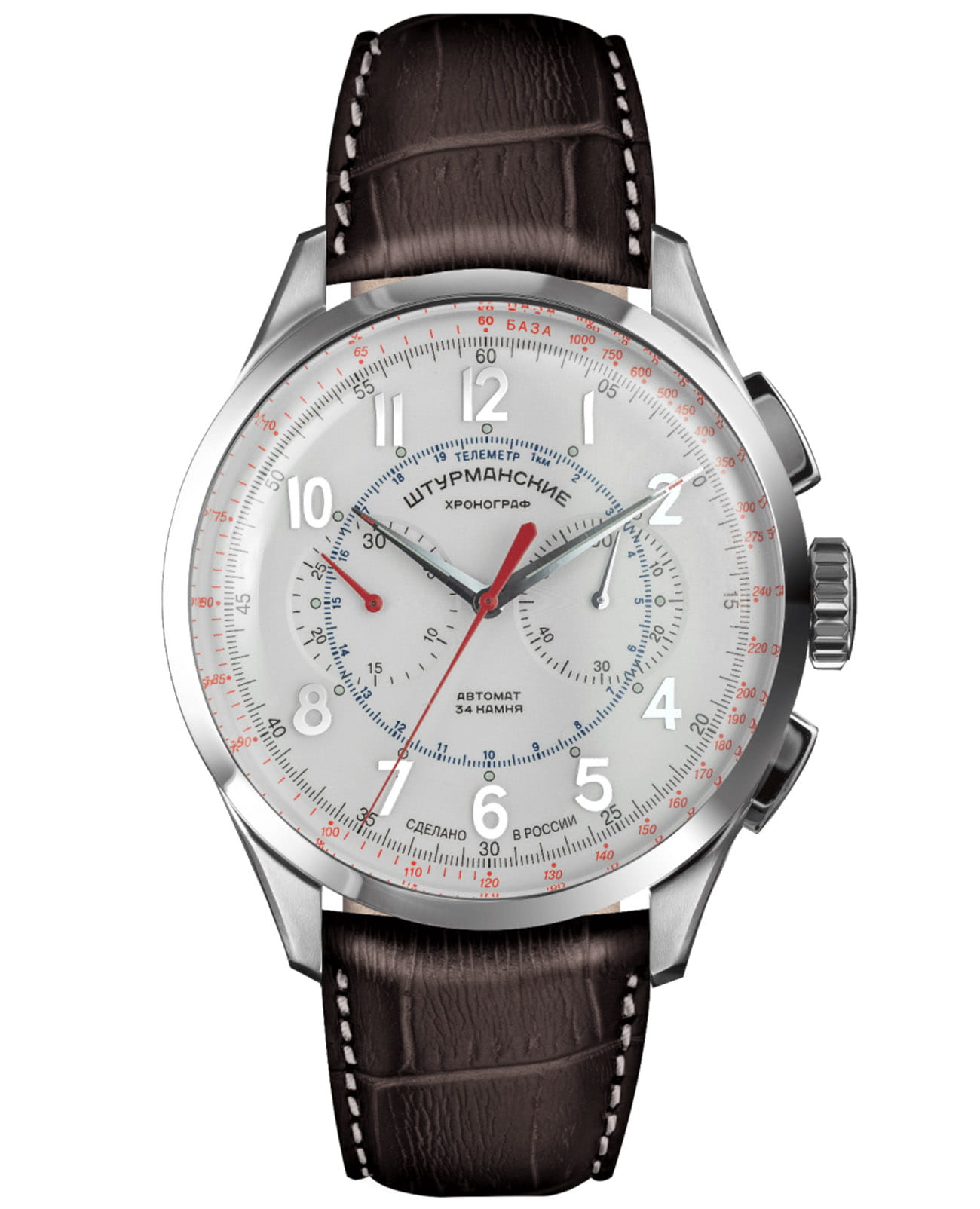 Штурманские Штурманские Открытый Космос NE86/1855016  NE86/1855016 механические мужские часы белый циферблат, браслет кожаный — вид спереди