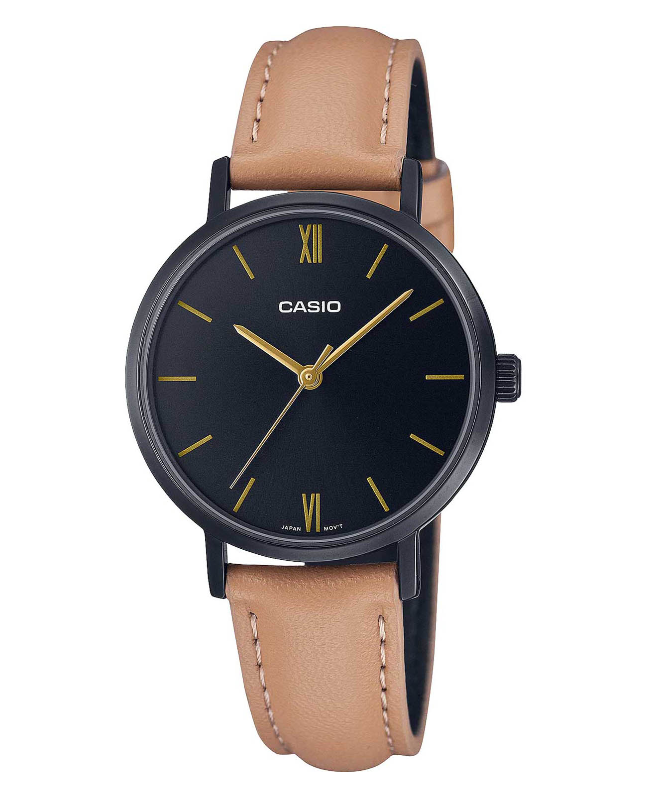 Casio Casio Collection LTP-VT02BL-1A  LTP-VT02BL-1A кварцевые женские часы черный циферблат, браслет кожаный — вид спереди