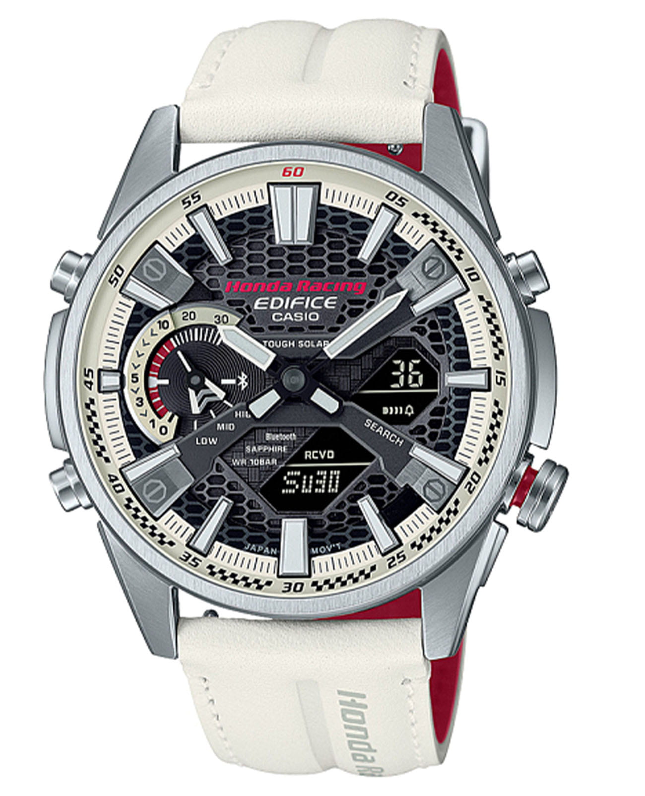 Casio Casio Edifice ECB-S100HR-1A ECB ECB-S100HR-1AER кварцевые мужские часы  циферблат, браслет кожаный — вид спереди