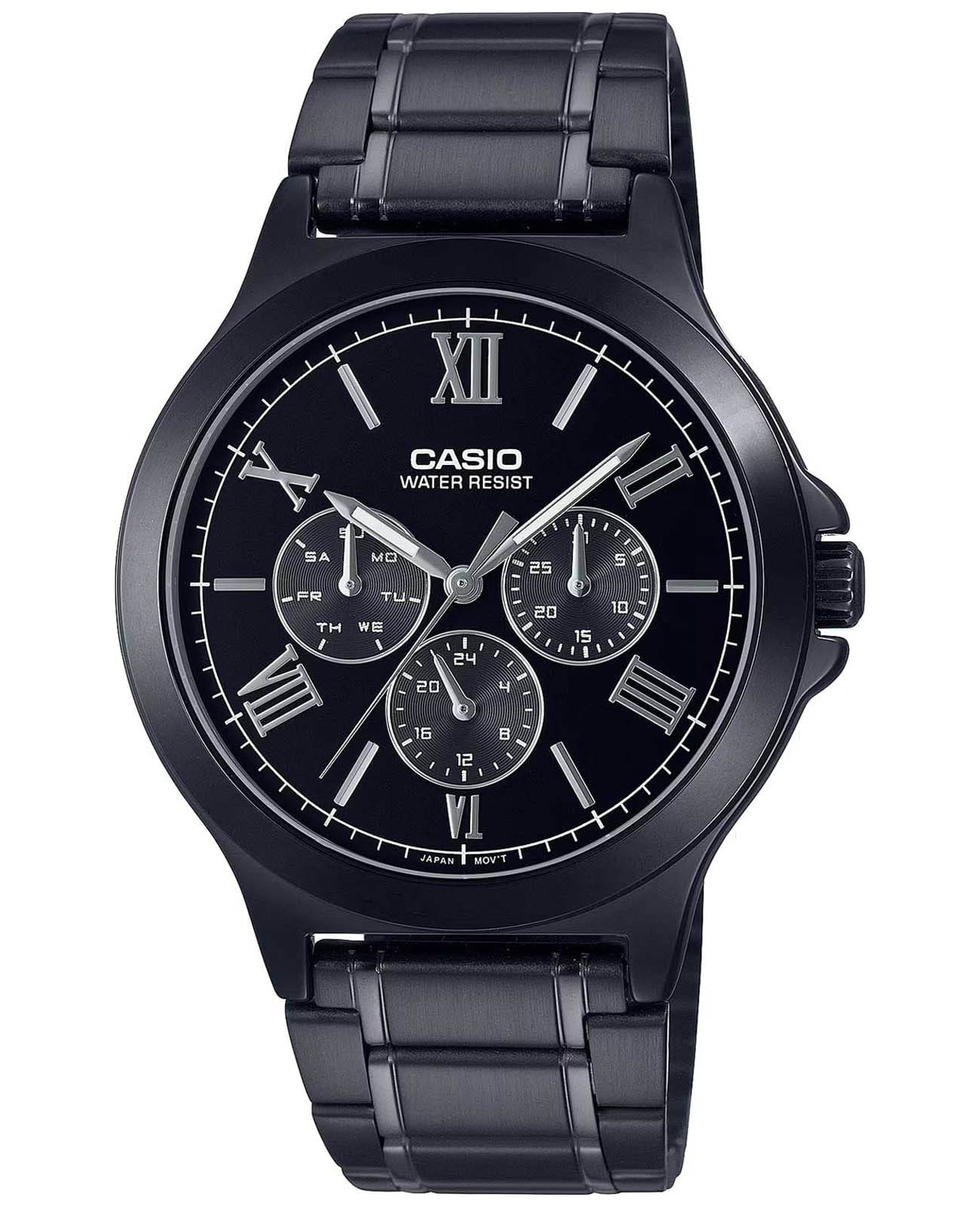 Casio Casio Collection MTP-V300B-1AUDF (MTP-V300B-1A)  MTP-V300B-1A кварцевые мужские часы черный циферблат, браслет нержавеющая сталь с ip-покрытием — вид спереди