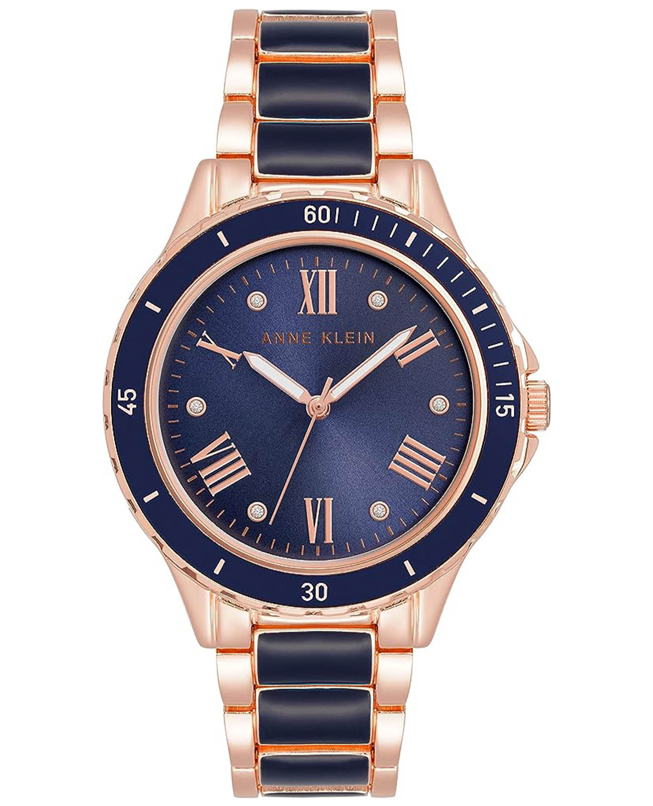 Anne Klein Anne Klein Metals 3952NVRG  3952NVRG кварцевые женские часы синий циферблат, браслет сталь c pvd покрытием — вид спереди