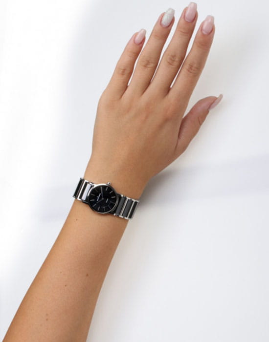 Jacques Lemans Jacques Lemans 1-1649A,  австрия женские часы на браслете сталь + керамические вставки боковой вид