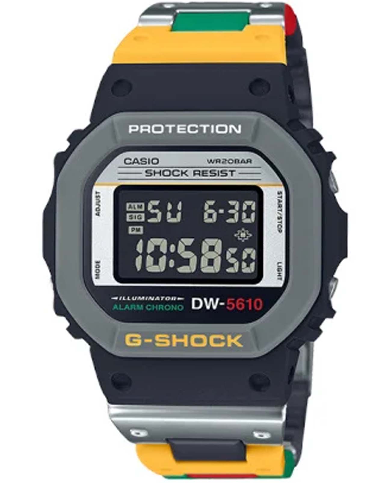 Casio Casio G-Shock DW-5610MT-1DR  DW-5610MT-1DR электронные мужские часы цветной циферблат, браслет сталь + пластик — вид спереди