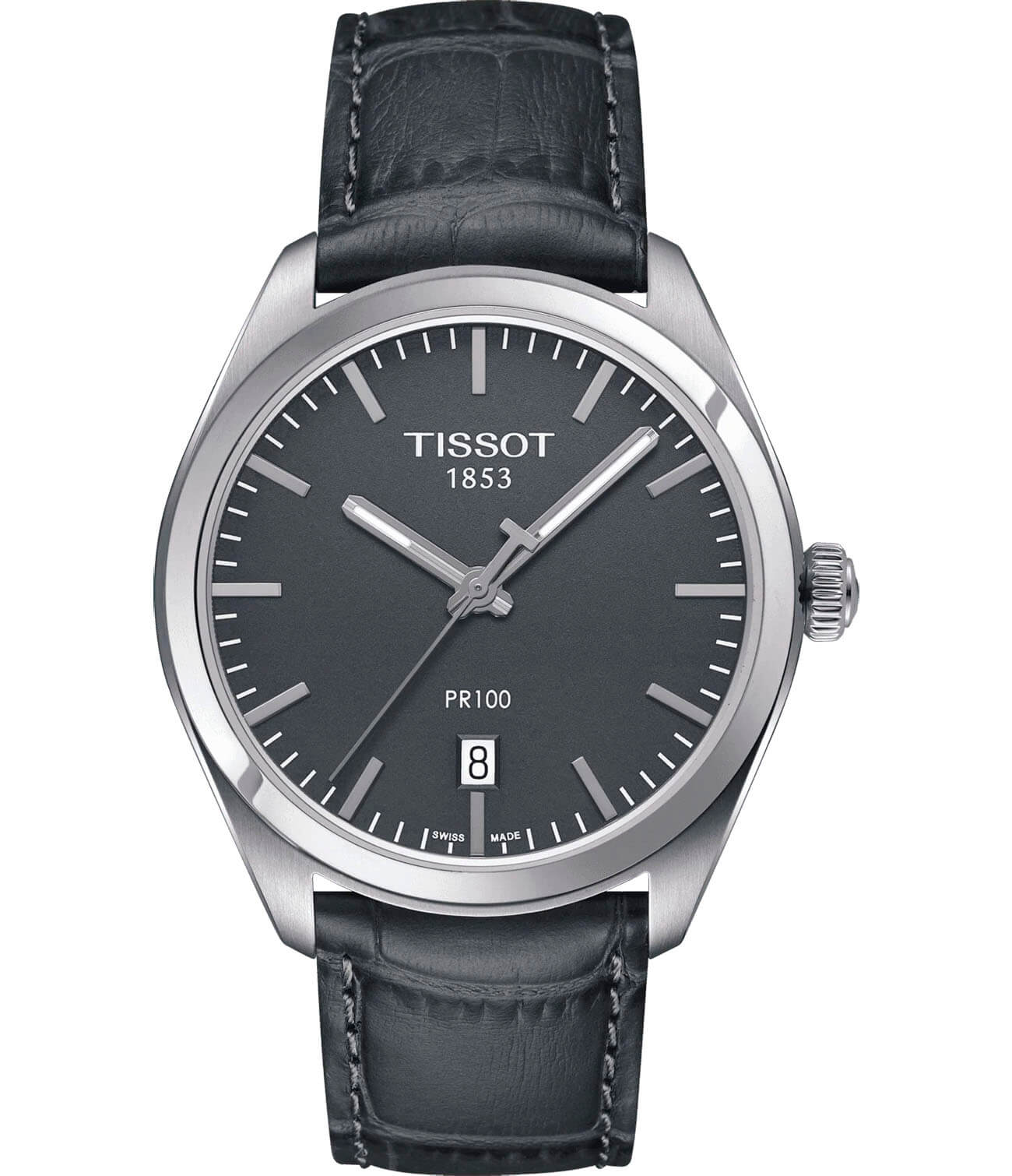 Tissot Tissot PR 100 T101.410.16.441.00 PR 100 T1014101644100 кварцевые мужские часы серый циферблат, браслет кожаный — вид спереди