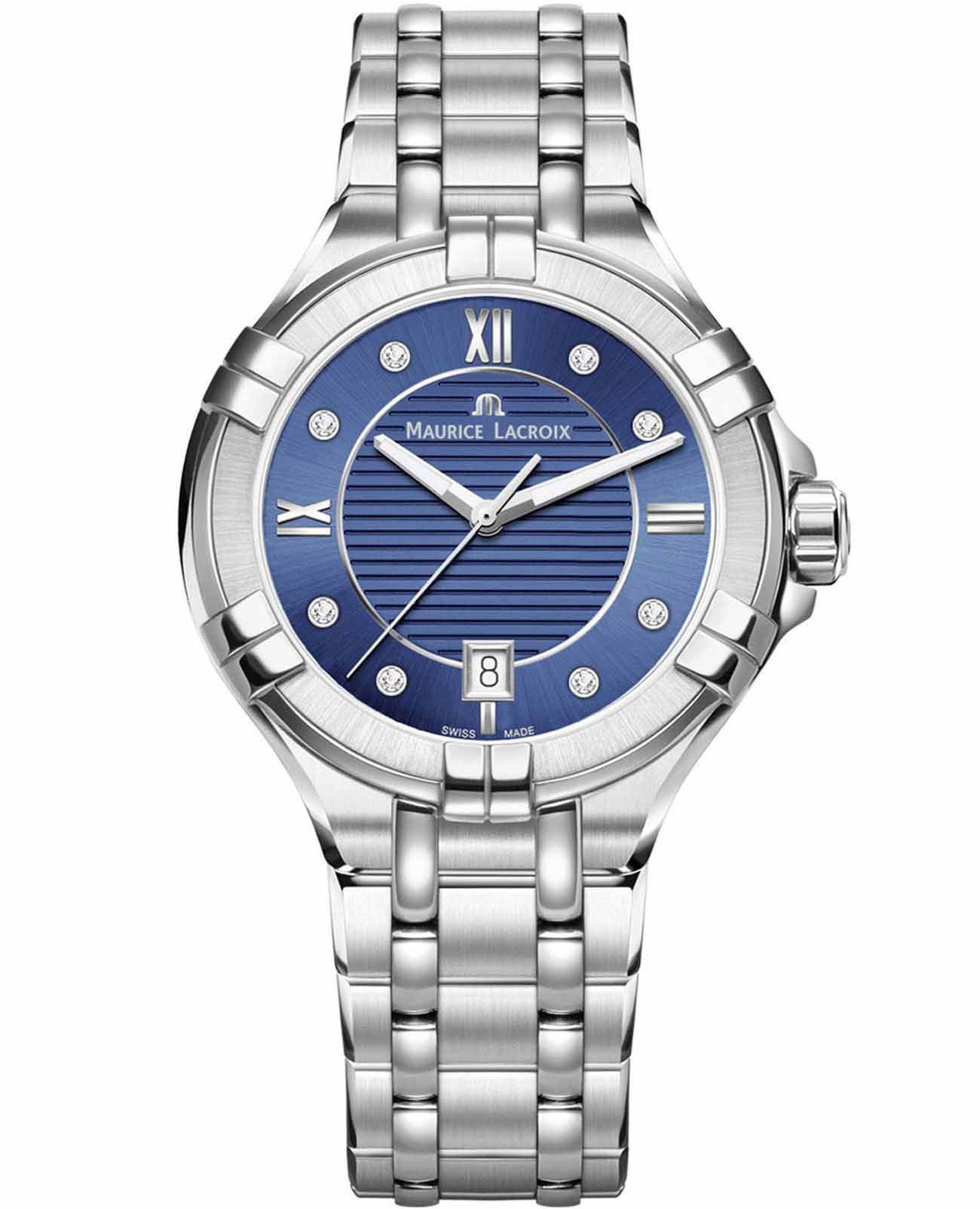 Maurice Lacroix Maurice Lacroix Aikon Date AI1006-SS002-450-1  AI1006-SS002-450-1 кварцевые женские часы синий циферблат, браслет нержавеющая сталь — вид спереди