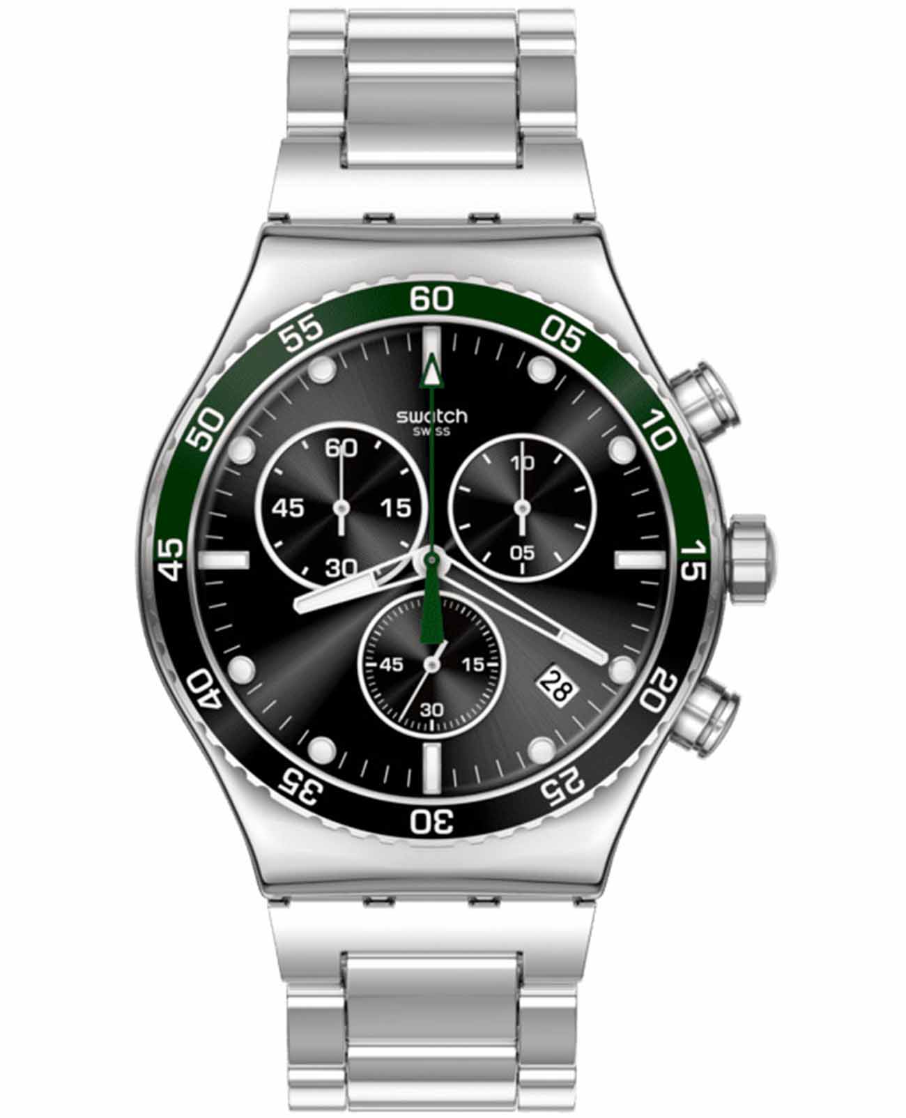 Swatch Swatch I New Chrono YVS506G  YVS506G кварцевые женские часы черный циферблат, браслет нержавеющая сталь — вид спереди