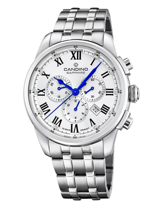 Candino Candino Chronograph C4744/4  C4744/4 кварцевые мужские часы белый циферблат, браслет нержавеющая сталь — вид спереди