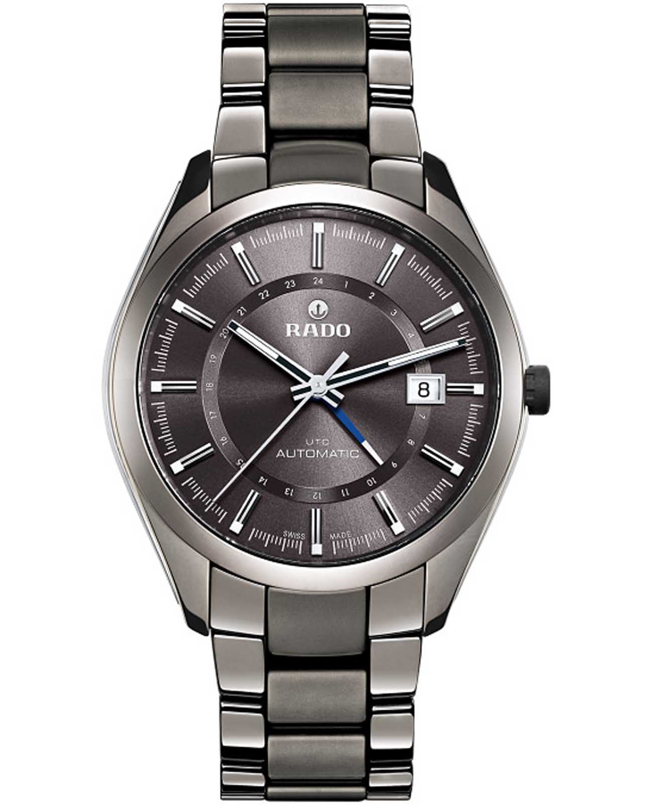 Rado Rado Hyperchrome R32165102 Automatic R32165102 механические мужские часы серый циферблат, браслет высокотехнологичная плазменная керамика — вид спереди