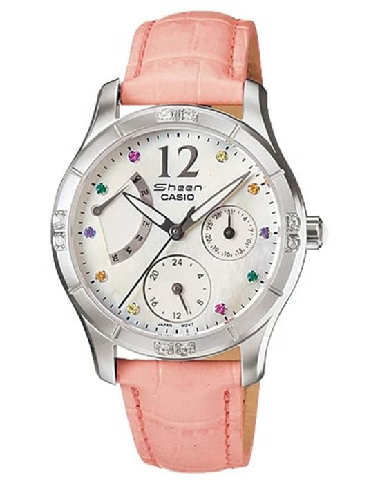 Casio Casio Sheen SHN-3016LP-7A  SHN-3016LP-7A кварцевые женские часы перламутровый циферблат, браслет кожаный — вид спереди