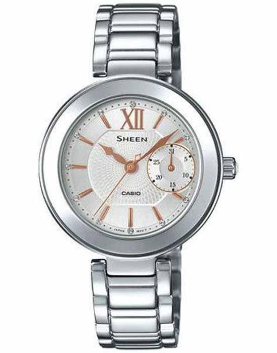 Casio Casio Sheen SHE-3050D-7A  SHE-3050D-7A кварцевые женские часы серый циферблат, браслет  — вид спереди