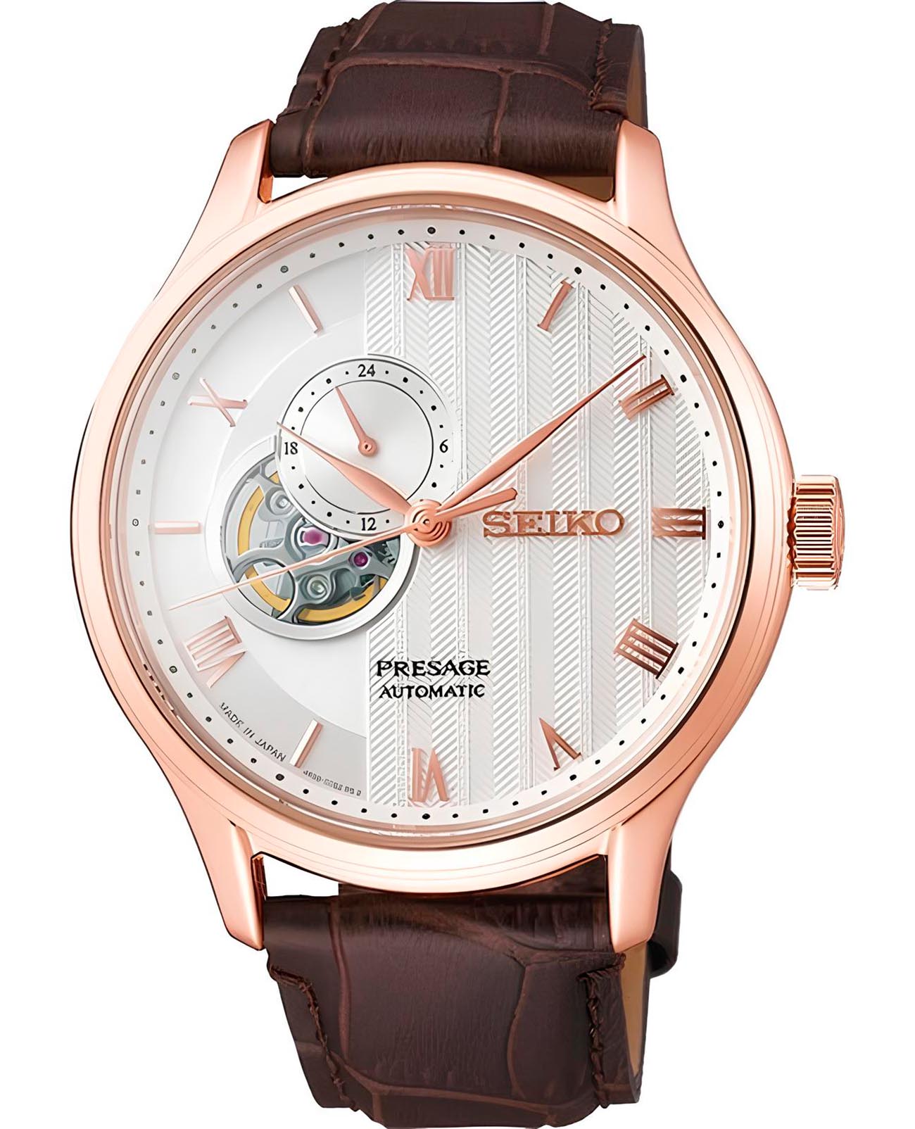 Seiko Seiko Presage SARY154  SARY154 механические мужские часы бежевый циферблат, браслет кожаный — вид спереди