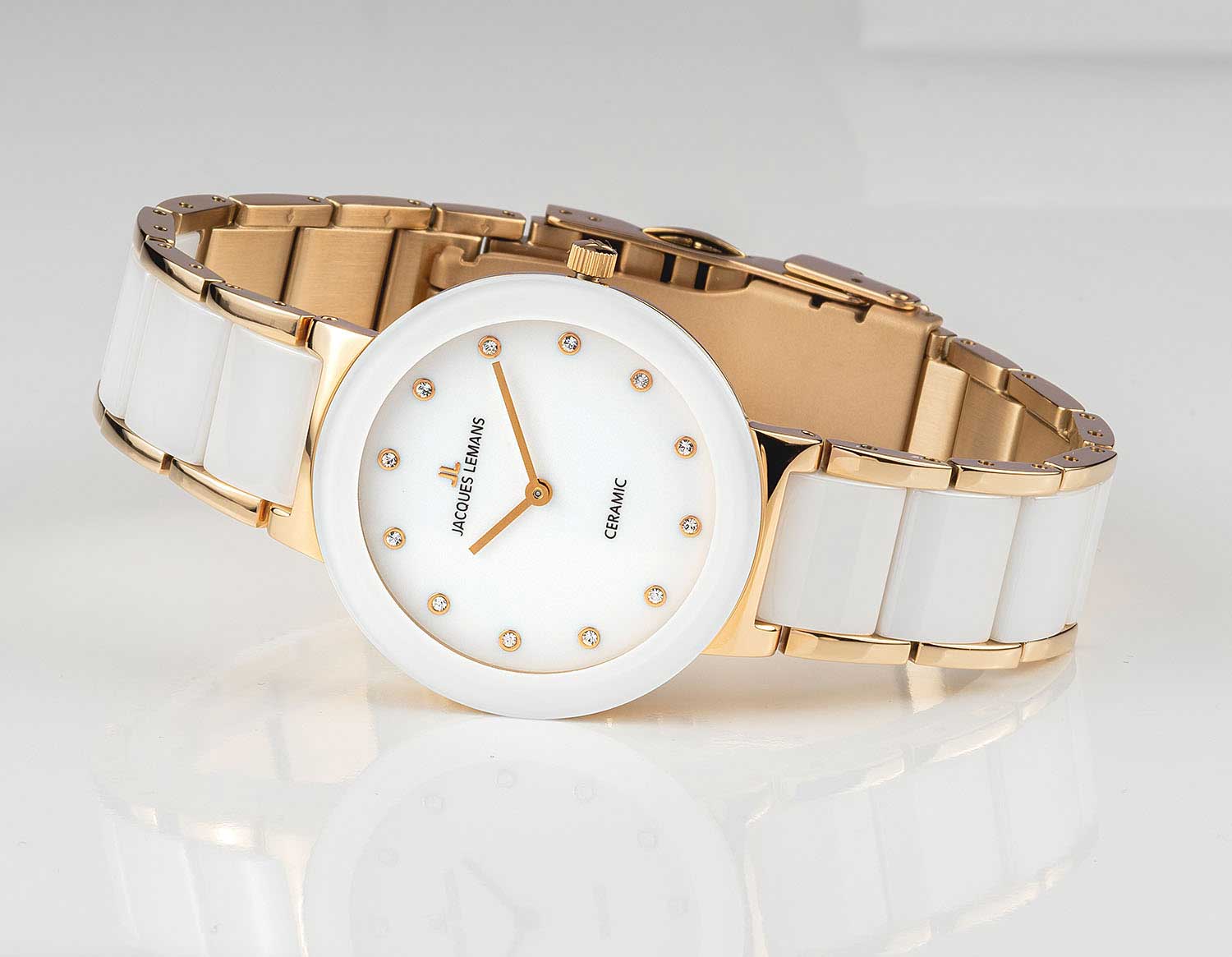 Jacques Lemans Jacques Lemans High Tech Ceramic 42-7L,  австрия женские часы на браслете сталь + керамические вставки боковой вид