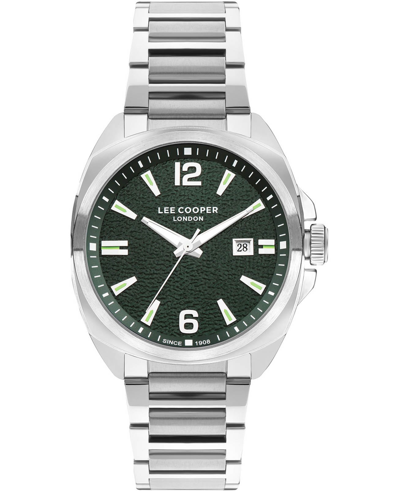 Lee Cooper Lee Cooper LC07839.370  LC07839.370 кварцевые мужские часы зеленый циферблат, браслет нержавеющая сталь — вид спереди
