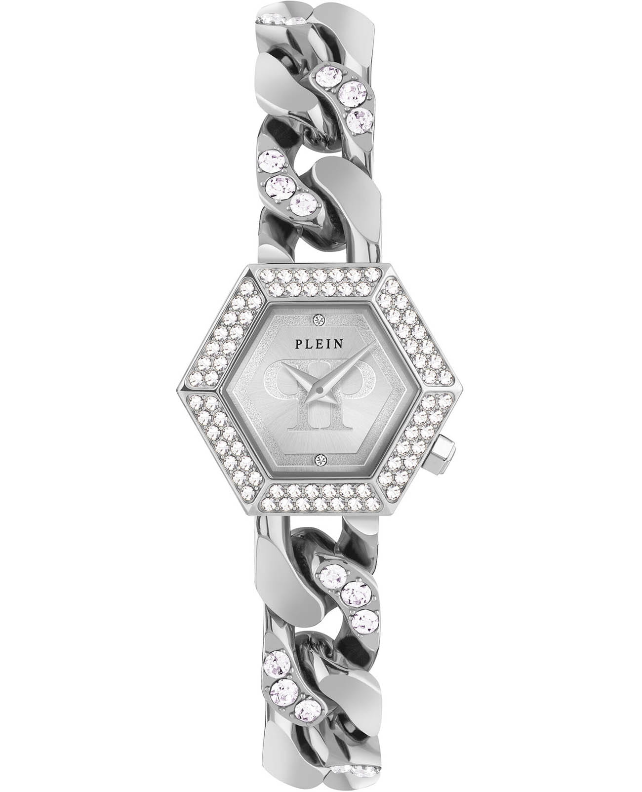 Philipp Plein Philipp Plein The Hexagon Groumette PWWBA0123  PWWBA0123 кварцевые женские часы серебристый циферблат, браслет нержавеющая сталь — вид спереди